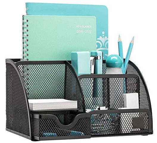 MeRaYo Metal Mesh Pen and Pencil Stationery Storage Tidy Desk Organizer Box with 6 Compartment for Home and Office Accessories